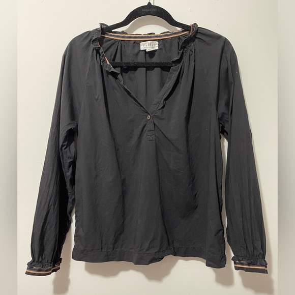 Velvet by Graham & Spencer Elaine Black Relaxed Fit Puffed Sleeve Blouse in S - Picture 1 of 6
